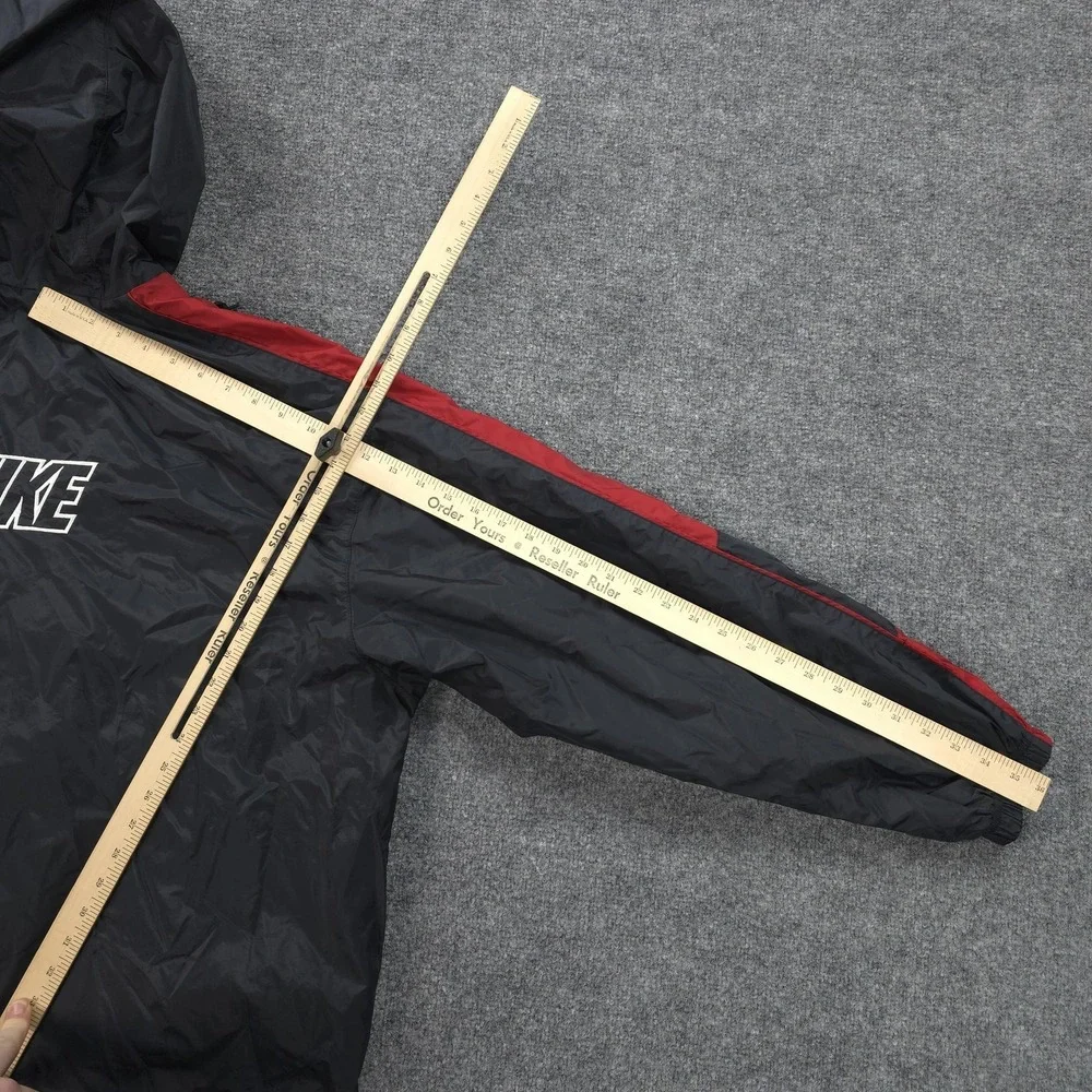 Vintage‎ Nike Jacket Mens XL Black Red Hooded Full Zip Windbreaker Lined Y2K